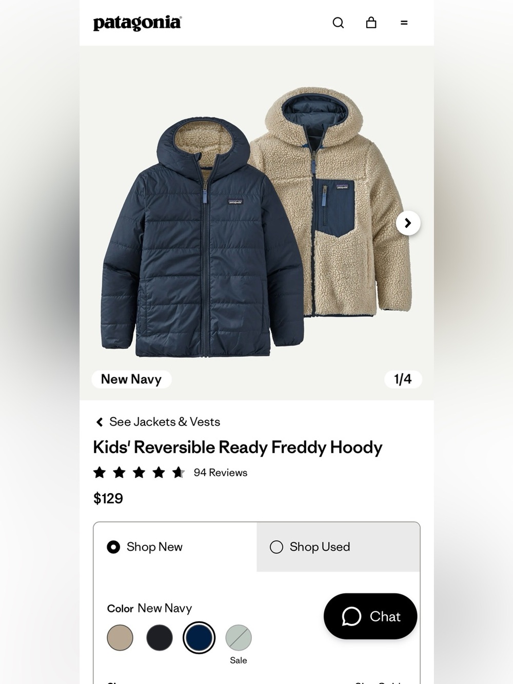 Patagonia Kids Reversible Hoody in Navy & Cream